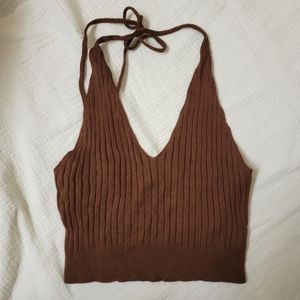 Kendall & Kylie Knit Halter Brown Crop Size Medium